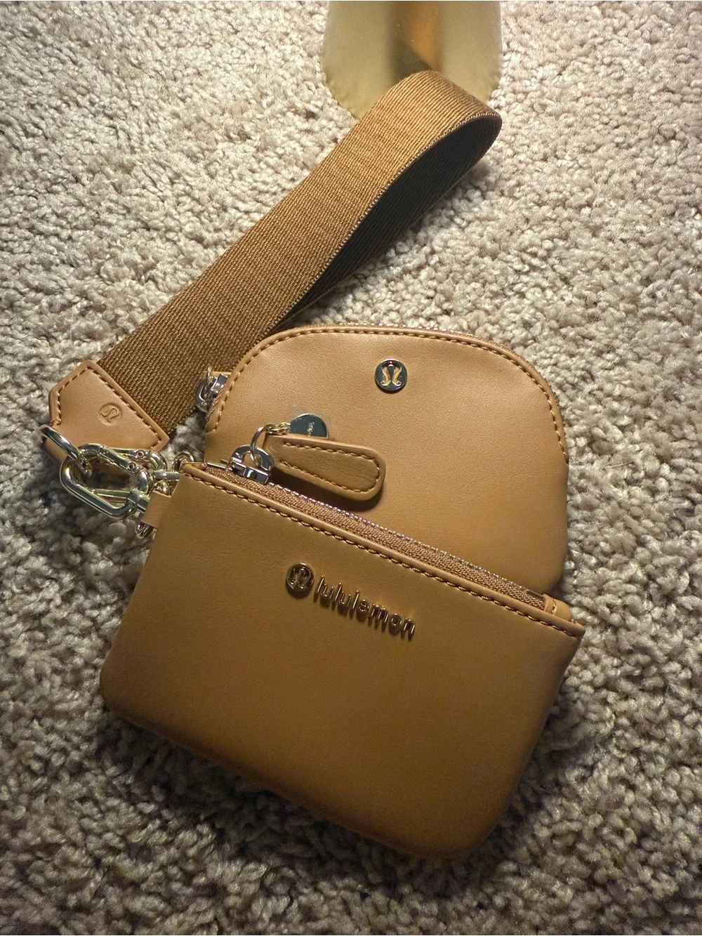 lululemon athletica Tan Cactus Leather Wristlet Pouch Set